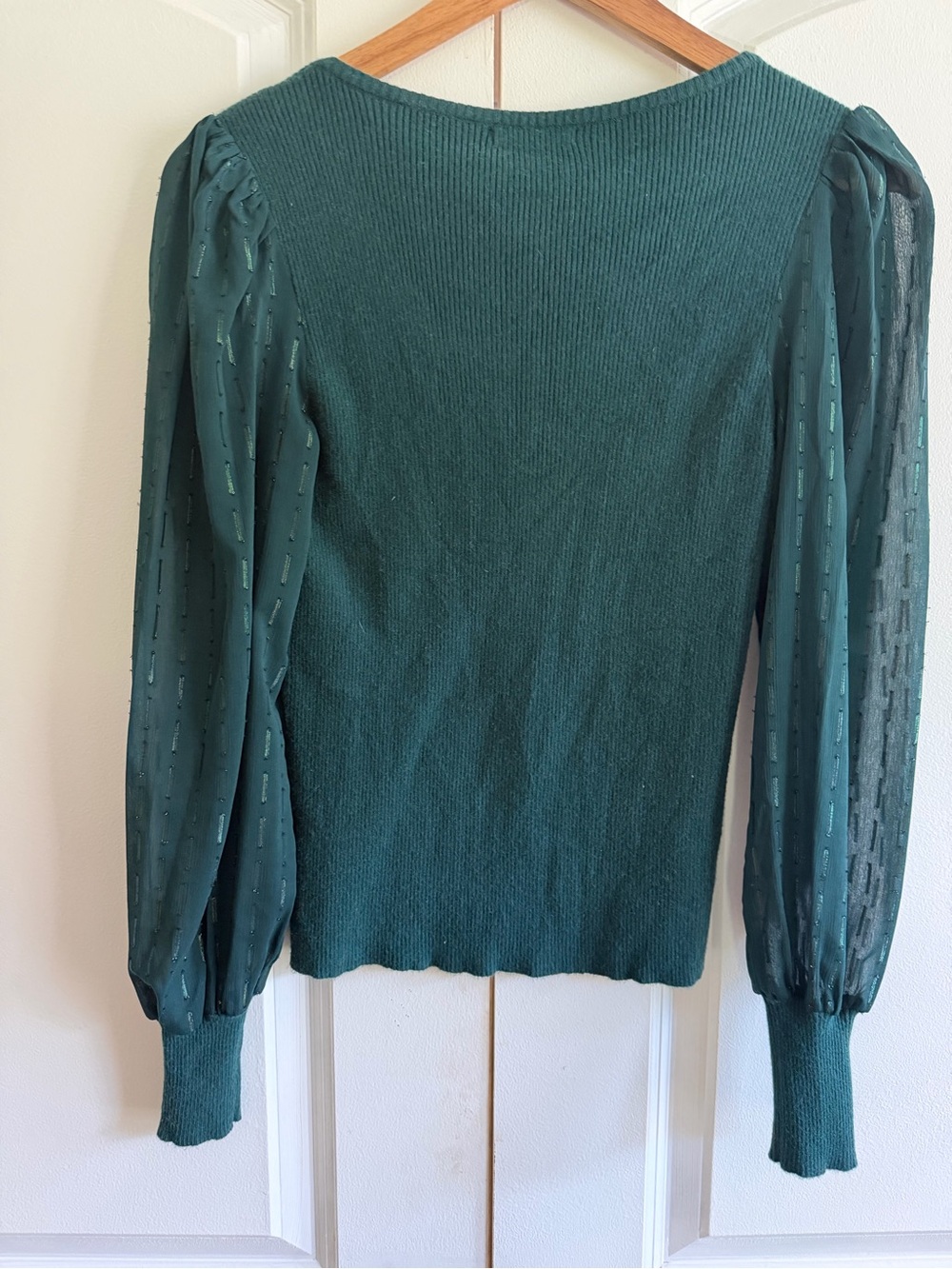 Skies Are Blue Teal Scoop Neck Sweater with Sheer Puff Sleeves - Picture 4 of 4